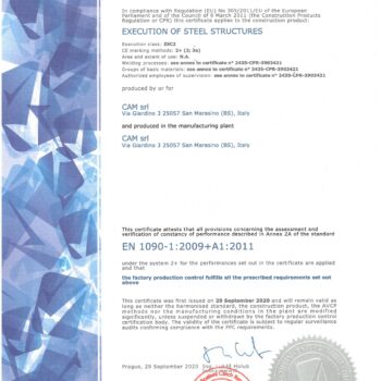 Scopri di più sull'articolo CERTIFICAZIONE  EN 1090-1:2009+A1:2011