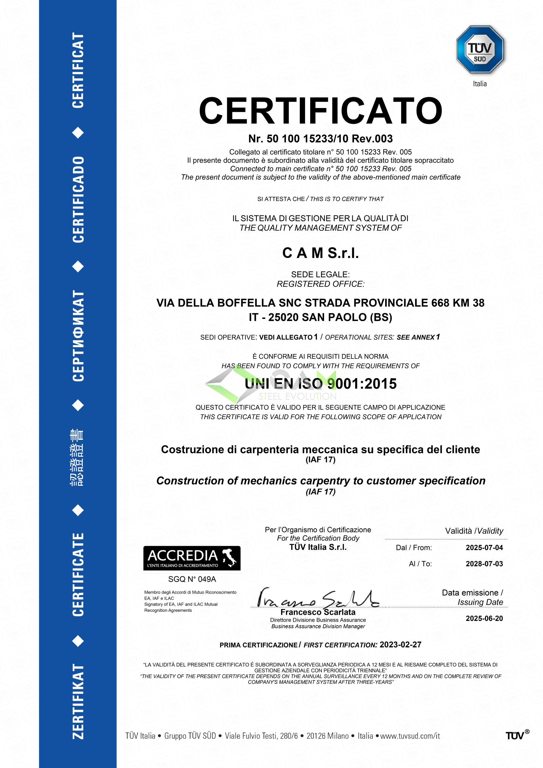 Al momento stai visualizzando Certificato di Sistema di Gestione per la Qualità